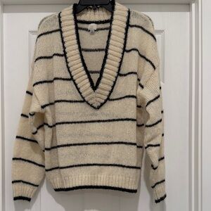 NWOT A NEW DAY Striped V-Neck Sweater - Cream and Black